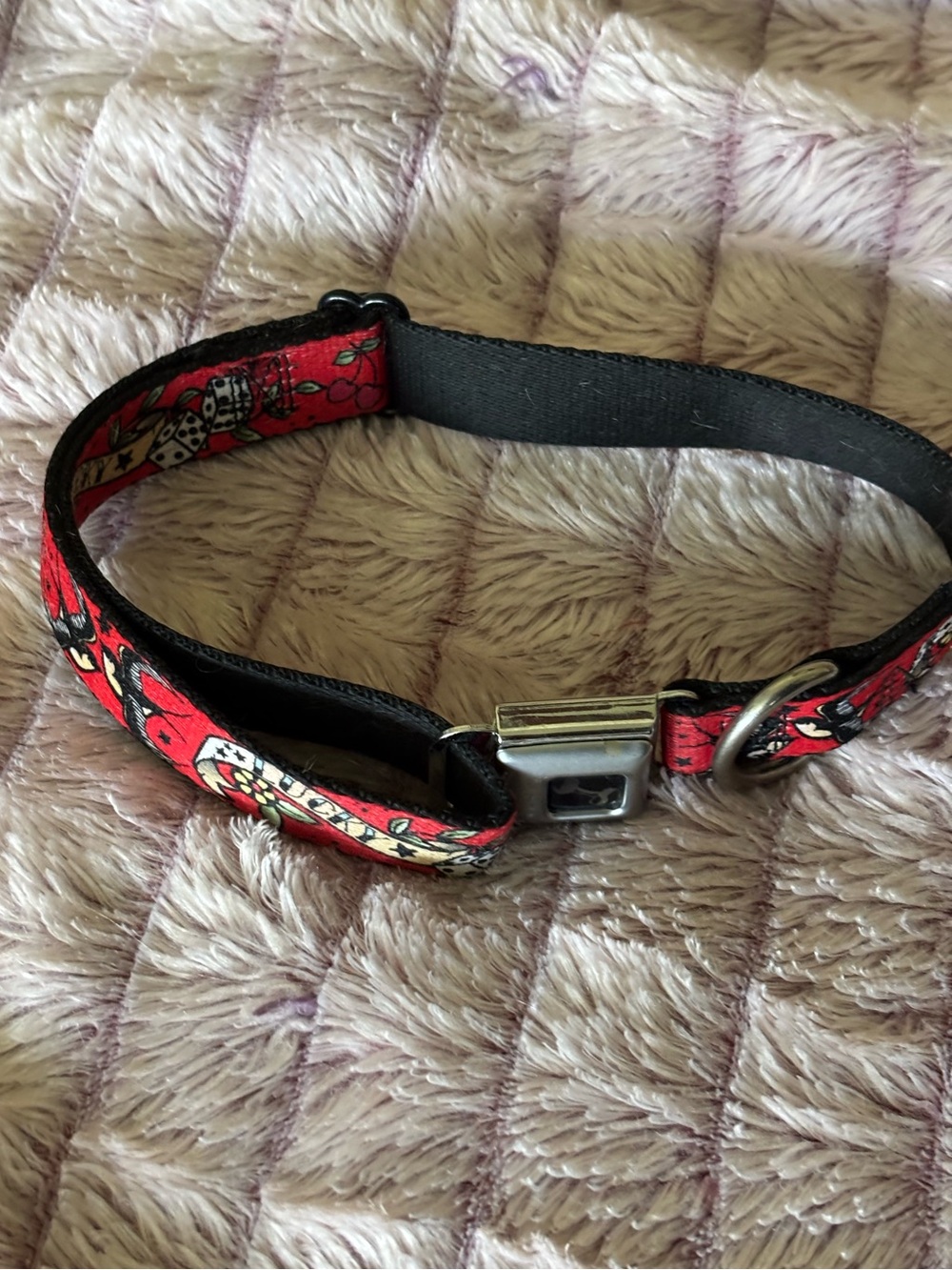 Buckle Down Red Lucky Dice Tattoo Series Adjustable Dog Collar Size Large